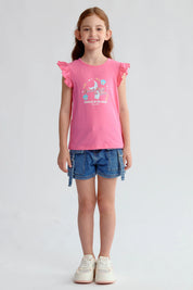 Polera Niña Con Vuelos Fucsia