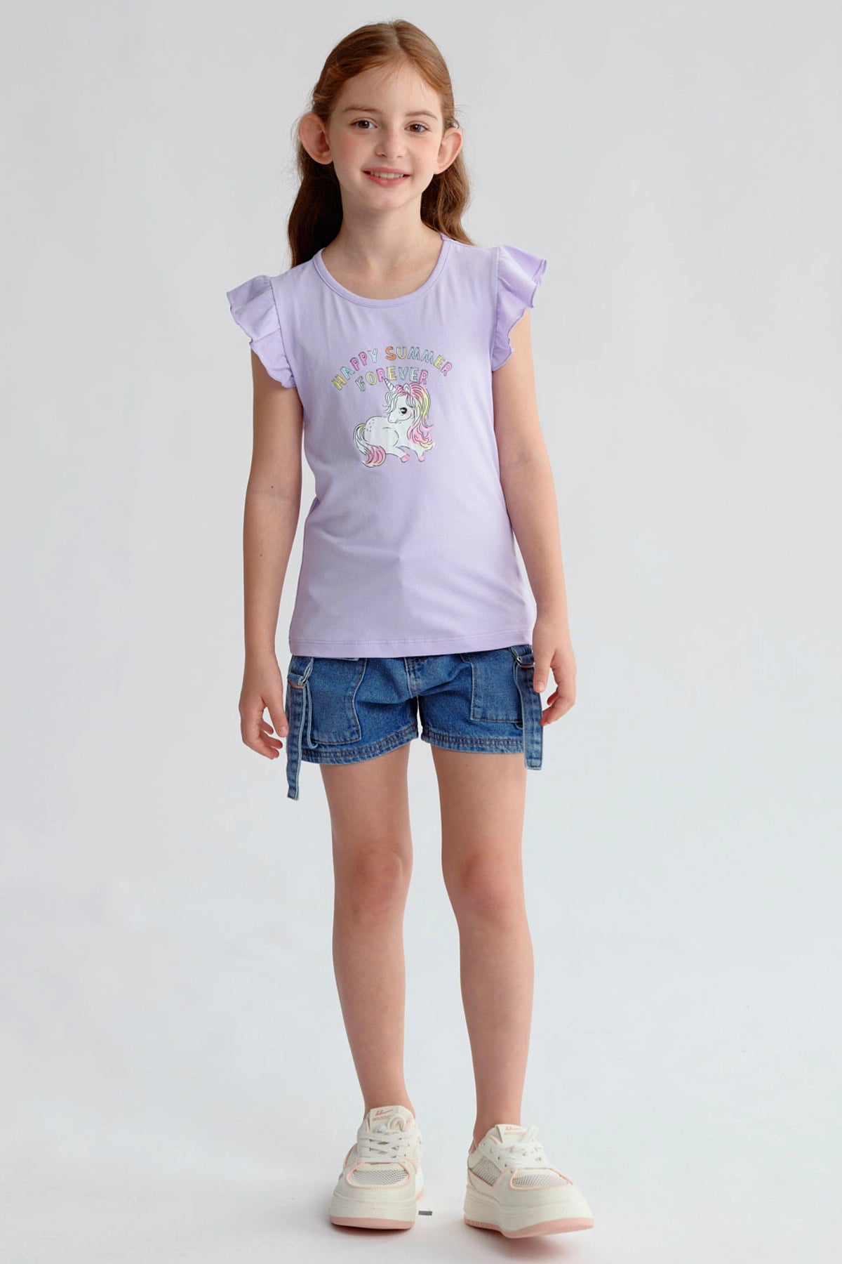 Polera Niña Con Vuelos Lila