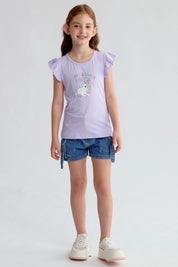 Polera Niña Con Vuelos Lila