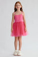 Vestido Niña Rib Tul Fucsia