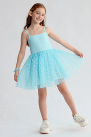 Vestido Niña Rib Tul Celeste