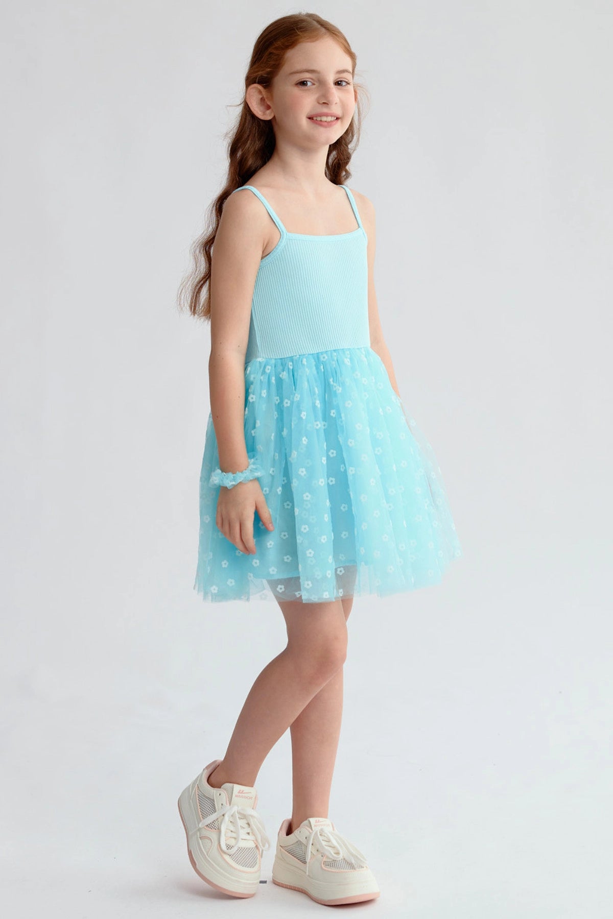 Vestido Niña Rib Tul Celeste