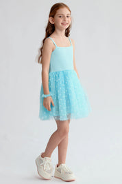 Vestido Niña Rib Tul Celeste