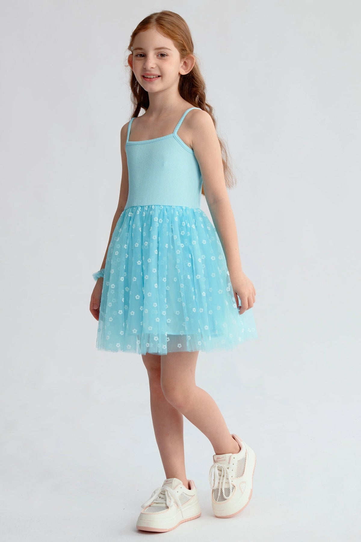 Vestido Niña Rib Tul Celeste