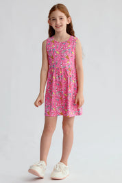 Vestido niña fucsia con estampado de helados y sin mangas