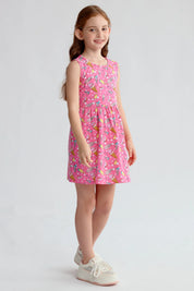 Vestido niña fucsia con estampado de helados y sin mangas