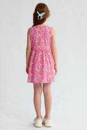 Vestido niña fucsia con estampado de helados y sin mangas