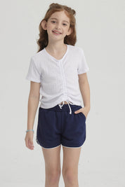 Polera Niña Con Recogido Blanco