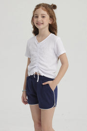 Polera Niña Con Recogido Blanco