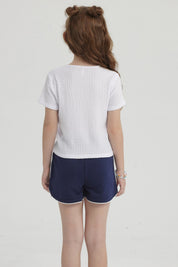 Polera Niña Con Recogido Blanco