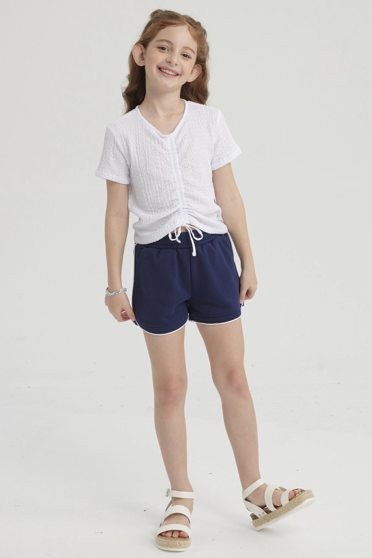 Polera Niña Con Recogido Blanco