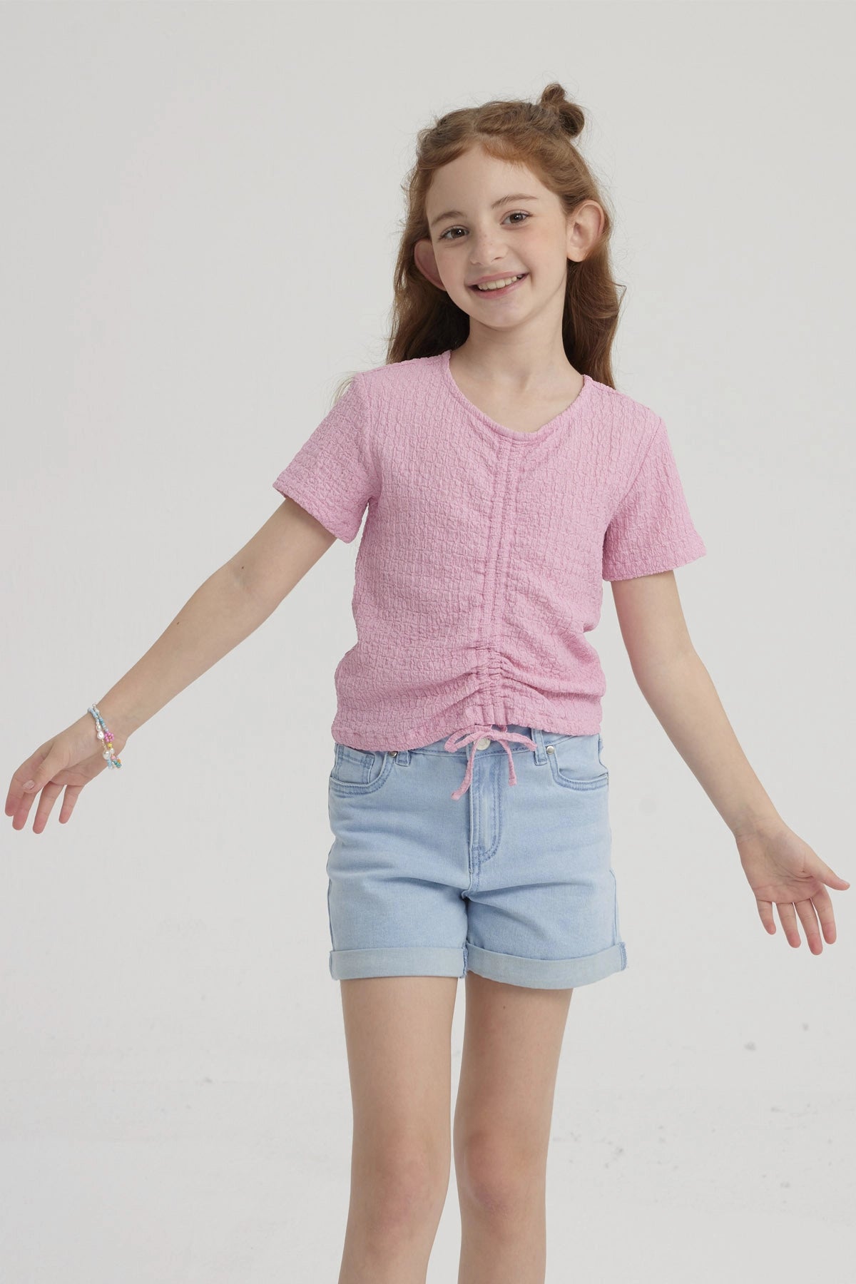 Polera Niña Con Recogido Rosado