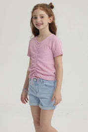 Polera Niña Con Recogido Rosado