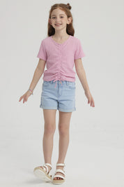 Polera Niña Con Recogido Rosado