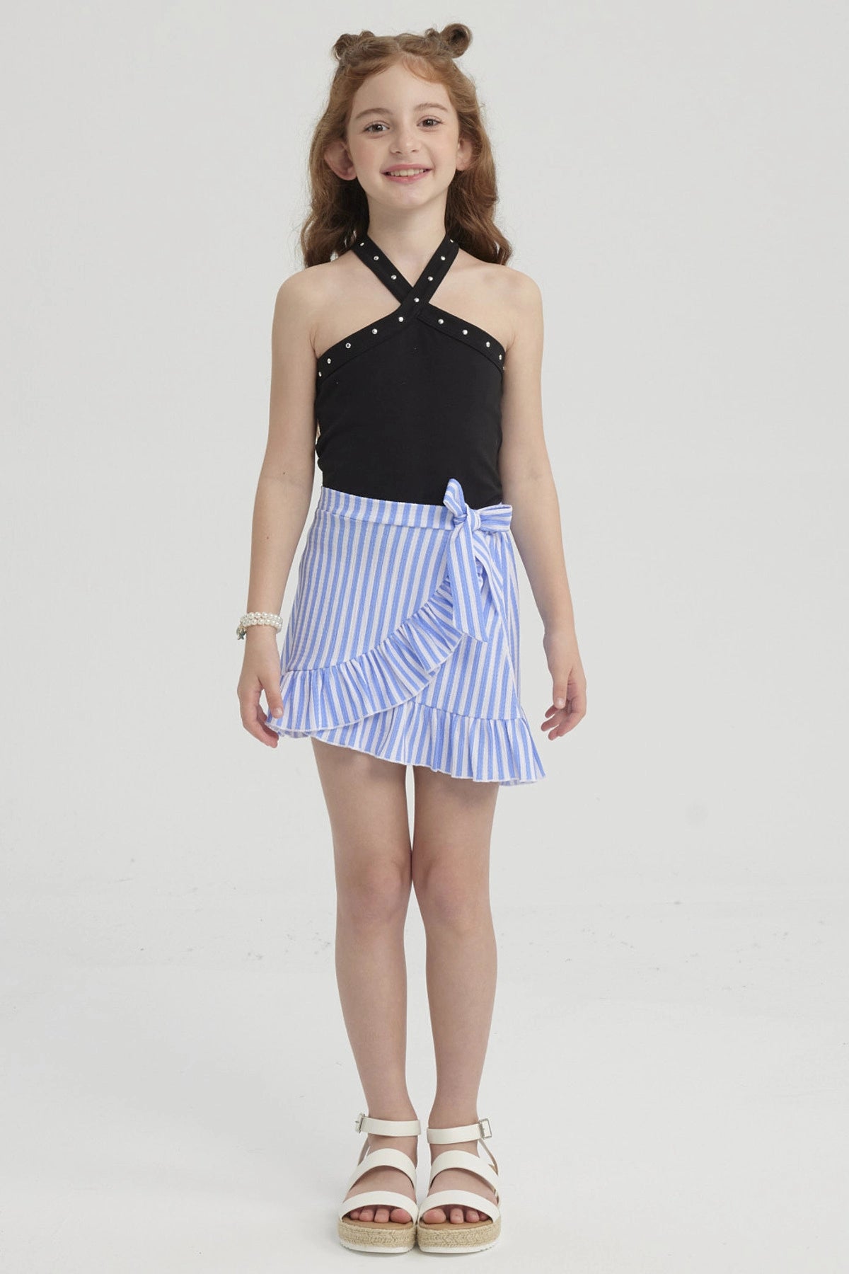 Falda Niña Short Full Print Celeste