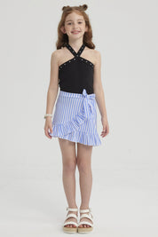 Falda Niña Short Full Print Celeste