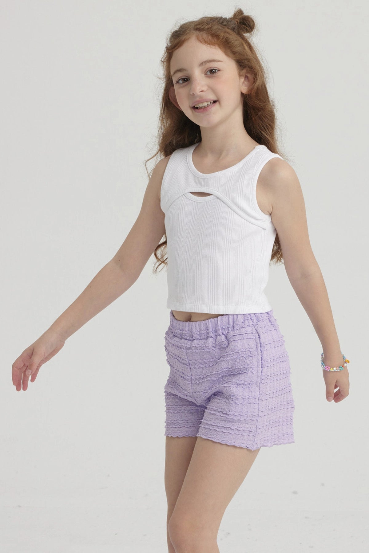 Polera Niña Rib Cut Out Blanco