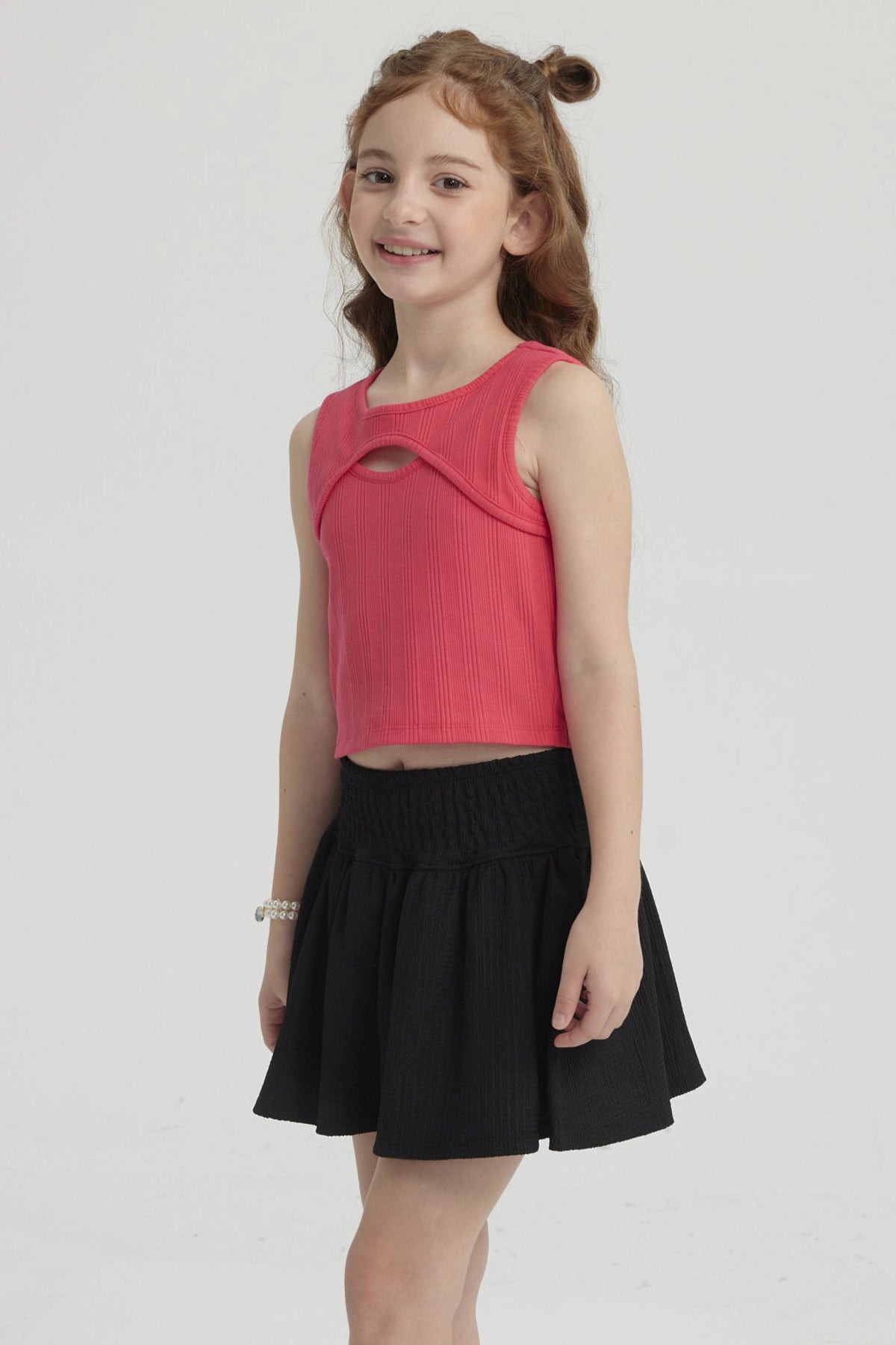 Polera Niña Rib Cut Out Fucsia