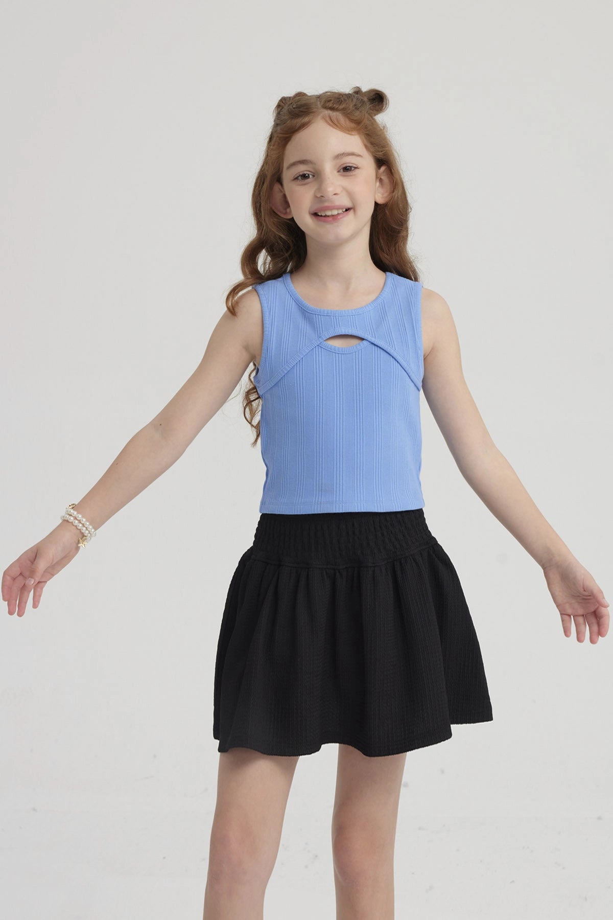 Polera Niña Rib Cut Out Azulino