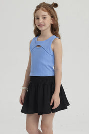 Polera Niña Rib Cut Out Azulino