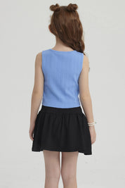 Polera Niña Rib Cut Out Azulino