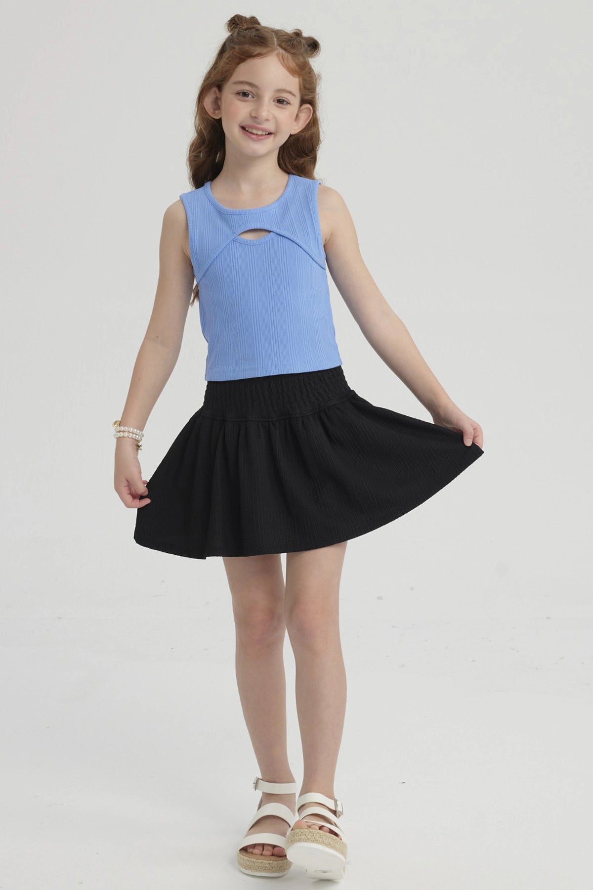 Polera Niña Rib Cut Out Azulino