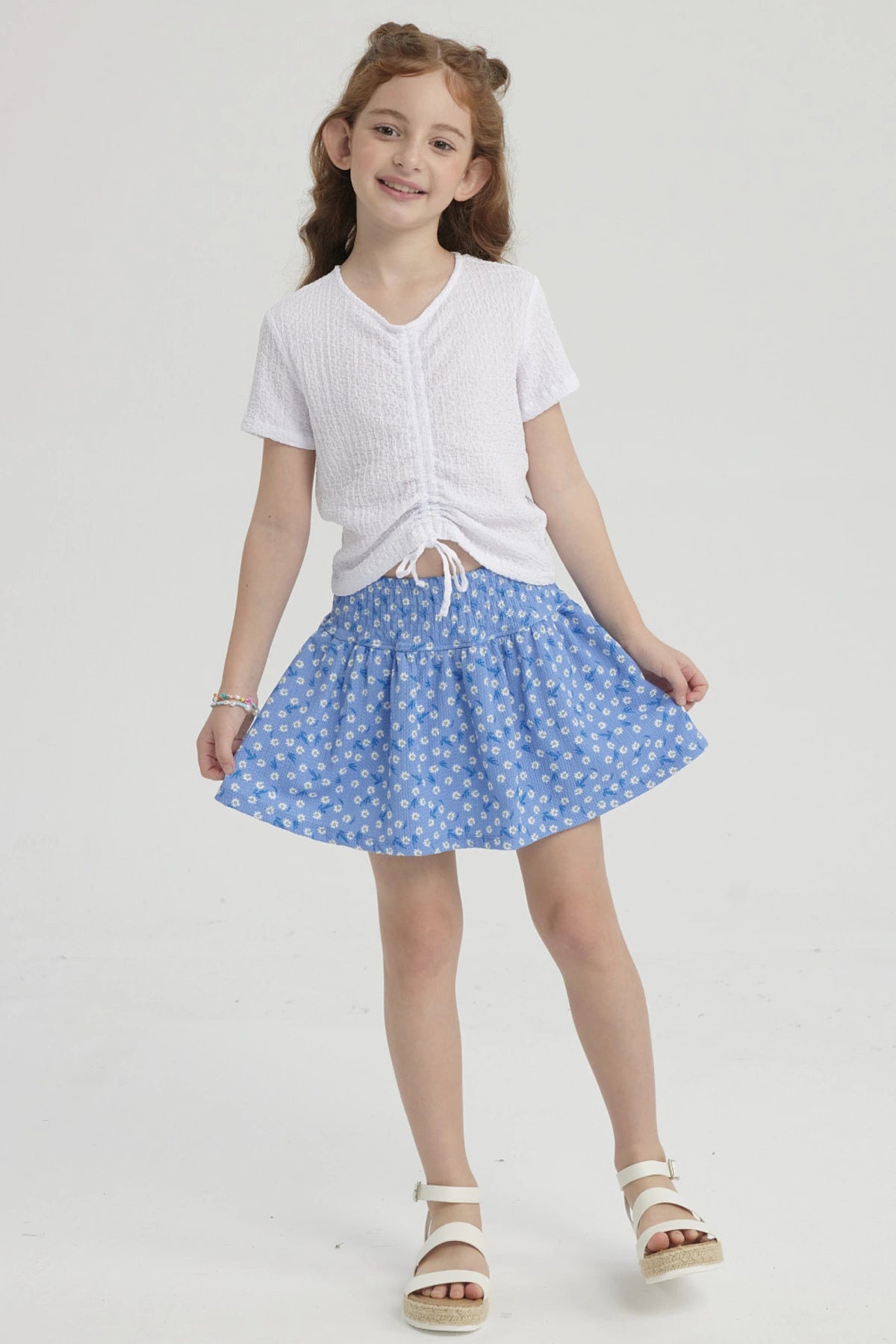 Falda Niña Short Pretina Panal Azulino