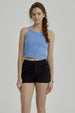Peto azulino de niña cuello halter rib sin estampa