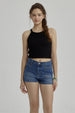 Peto negro de niña cuello halter diseño rib ajustado sin estampas