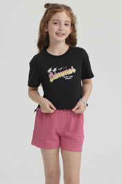 Polera Niña Ajustador Costado Negro