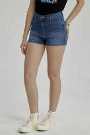 Short Niña Denim Bolsillo Delantero Azul