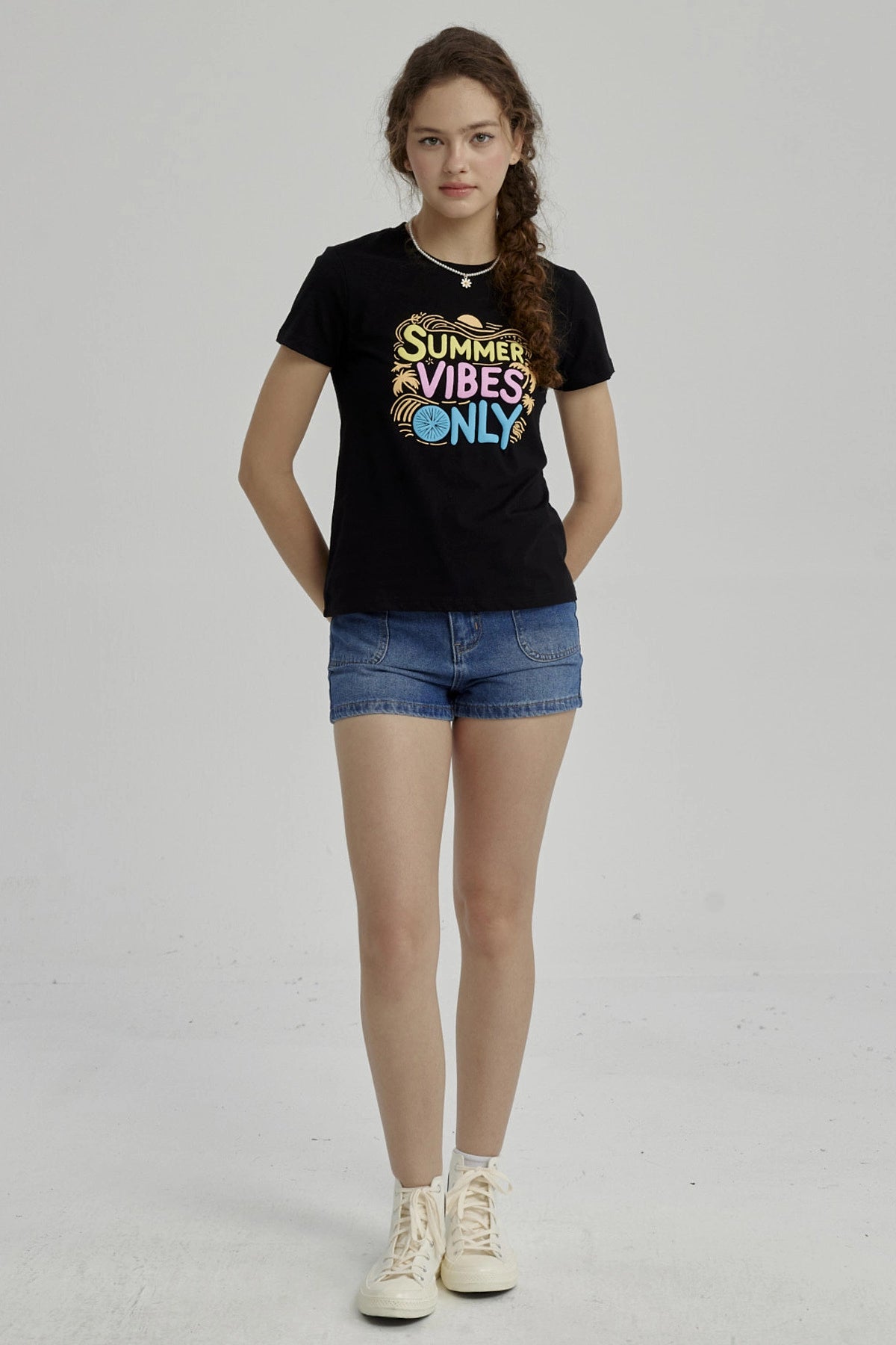 Short Niña Denim Bolsillo Delantero Azul