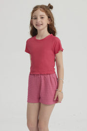 Polera Niña Lisa Textura Fucsia