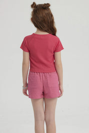 Polera Niña Lisa Textura Fucsia