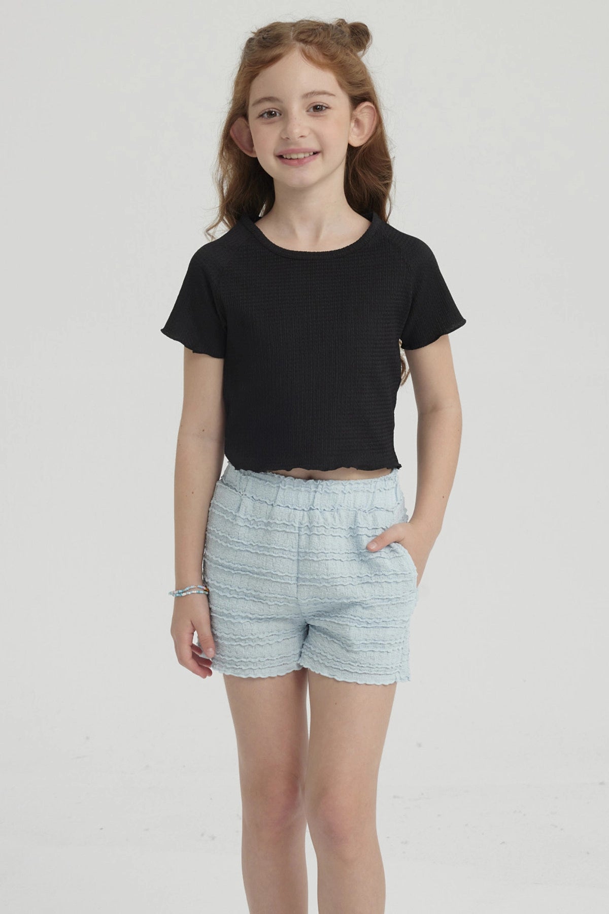 Polera Niña Lisa Textura Negro