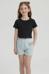 Polera Niña Lisa Textura Negro