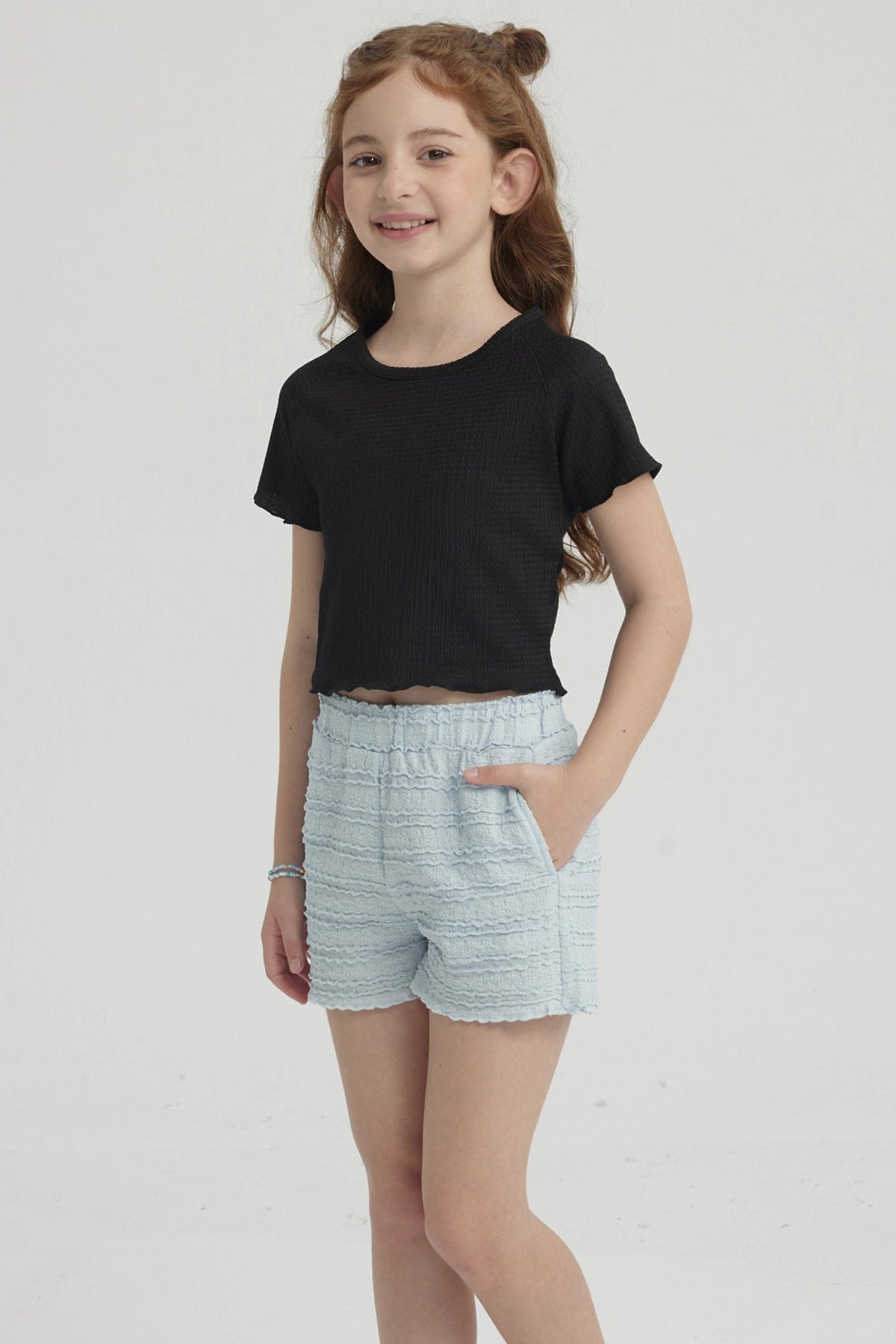 Polera Niña Lisa Textura Negro