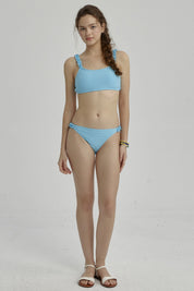 Traje de Baño Niña Bikini Arrugado Celeste