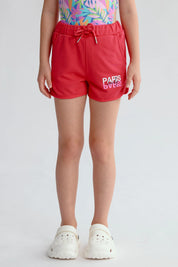 Short fucsia para niña con estampa Paris y cordón ajustable visible