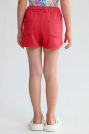 Short fucsia para niña con estampa Paris y cordón ajustable visible