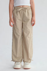 Pantalón Niña Parachute Con Piping Beige