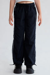 Pantalón Niña Parachute Con Piping Negro