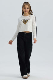Polera Niña Bordado Parche Blanco