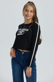 Polera Niña Bordado Parche Negro