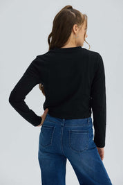 Polera Niña Bordado Parche Negro