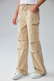 Pantalón Niña Parachute Con Bolsillo Beige