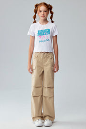 Pantalón Niña Parachute Con Bolsillo Beige