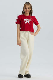 Pantalón Buzo Niña Wide Leg Beige