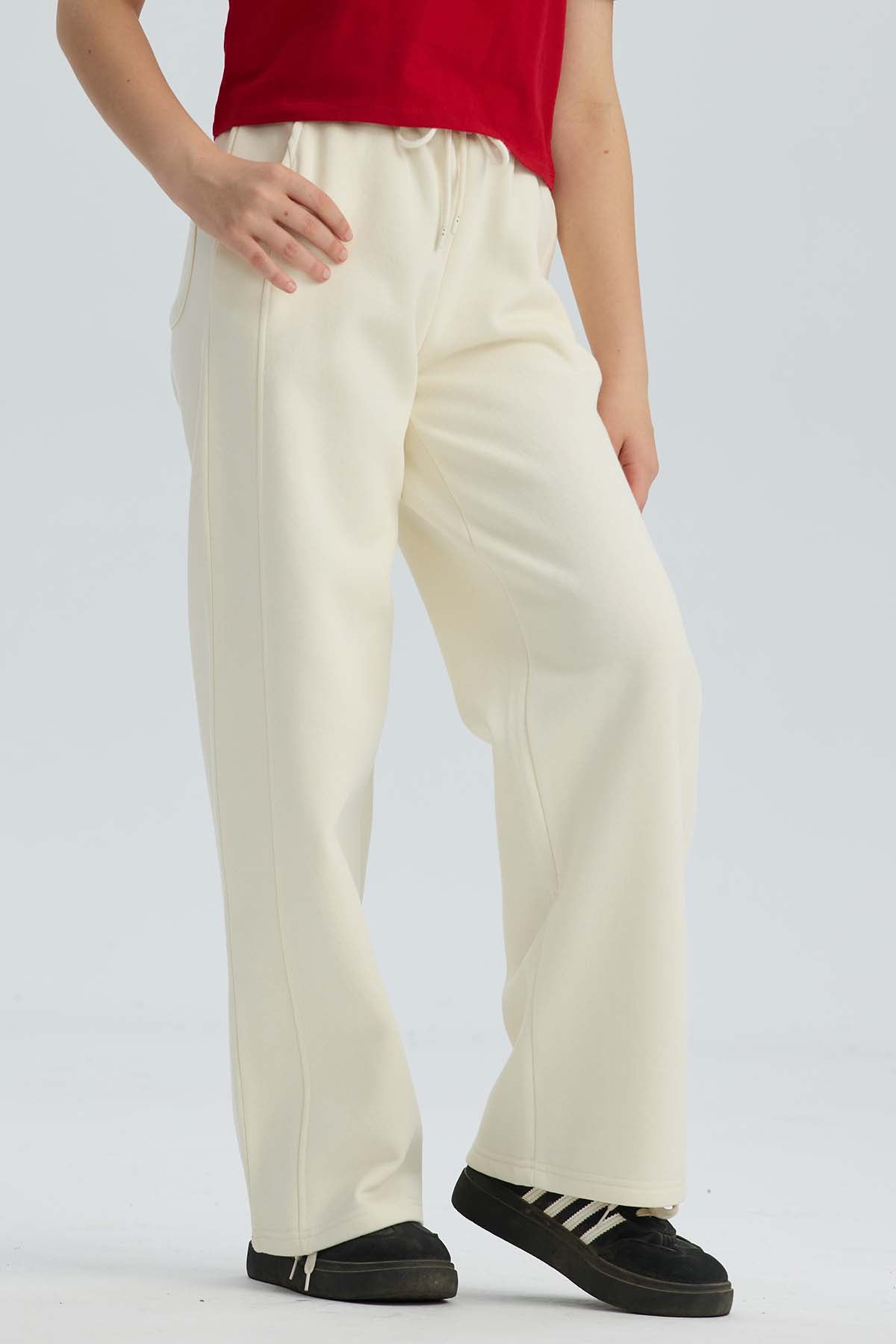 Pantalón Buzo Niña Wide Leg Beige