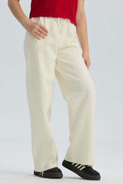 Pantalón Buzo Niña Wide Leg Beige